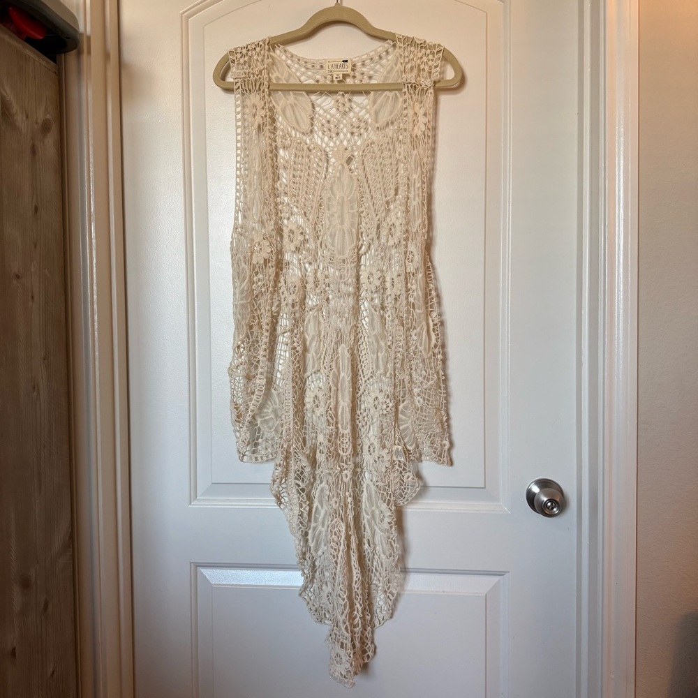 L.A. Hearts Cream Crochet open high-low cardigan layering piece coastal cowgirl
